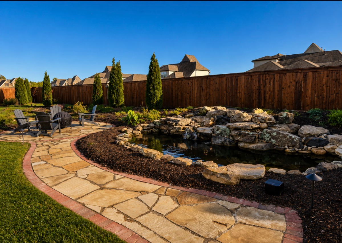 Pre-stained cedar cap and trim fence along a residential backyard