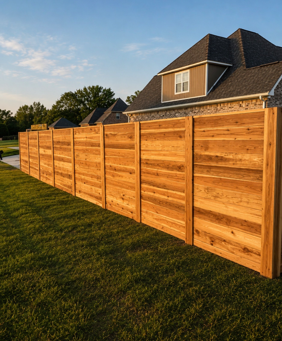 Cedar privacy fence along a residential backyard
