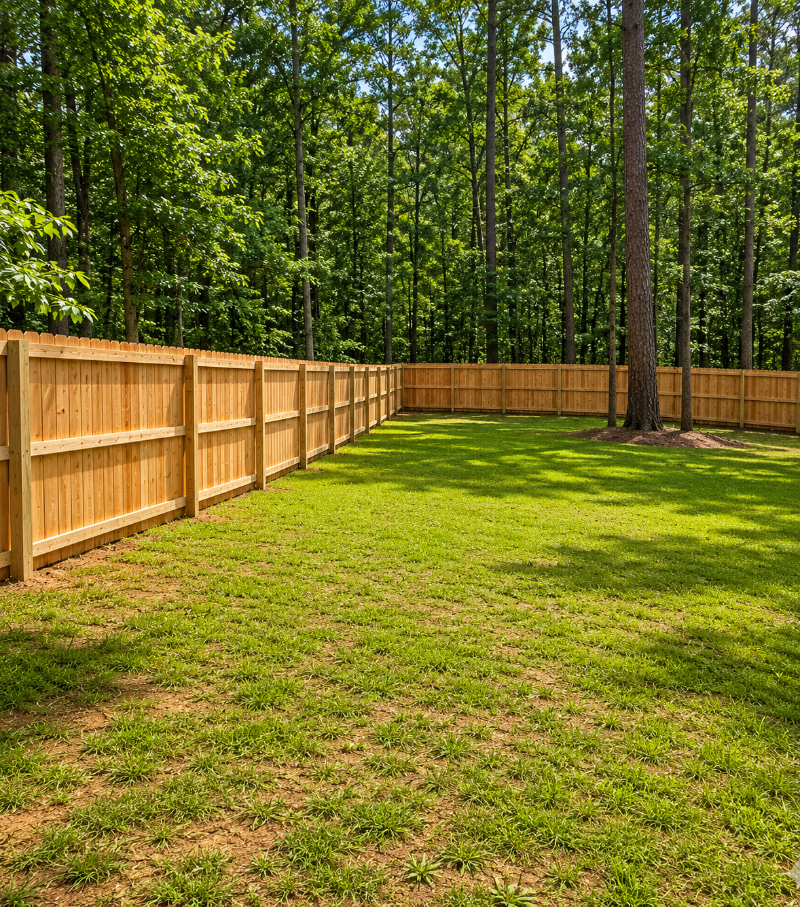 Cedar privacy fence along a residential backyard