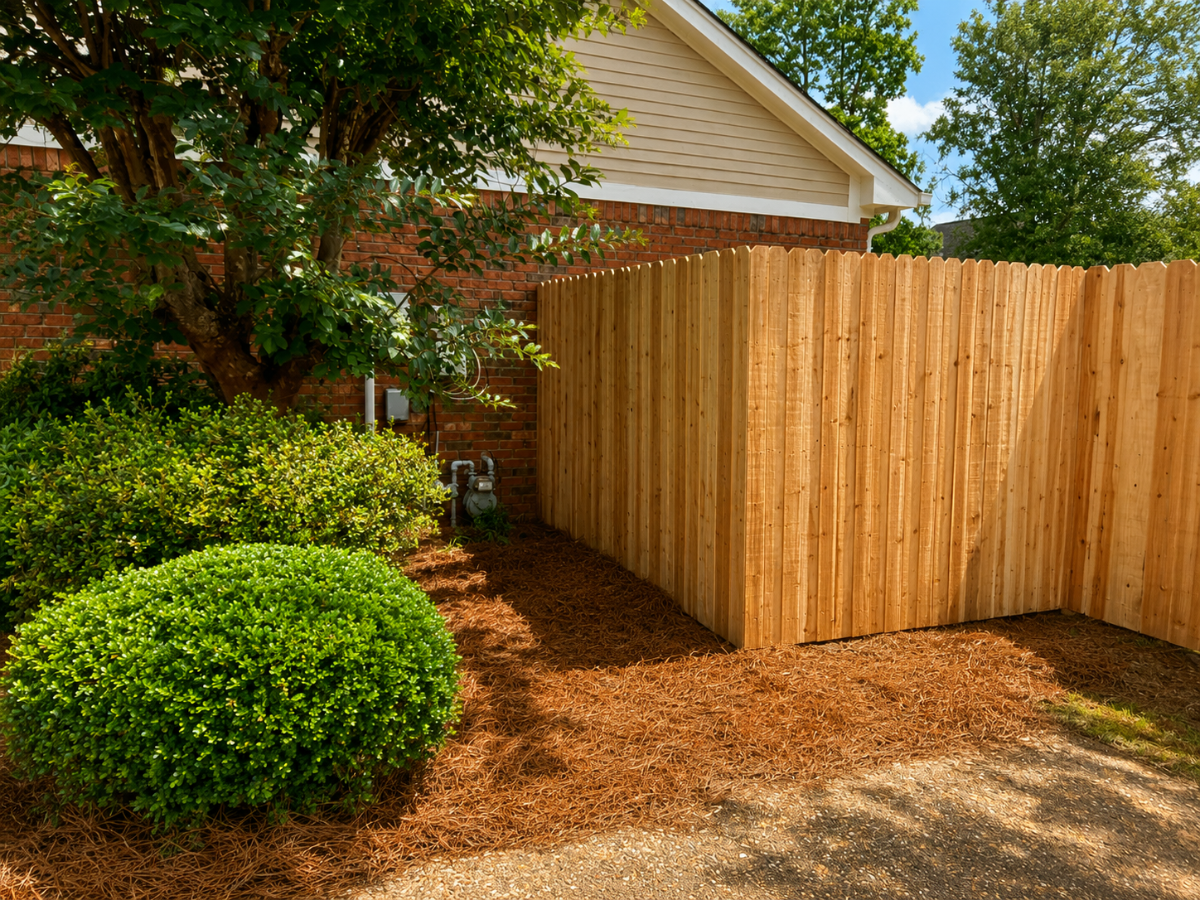 Privacy fence along a residential backyard