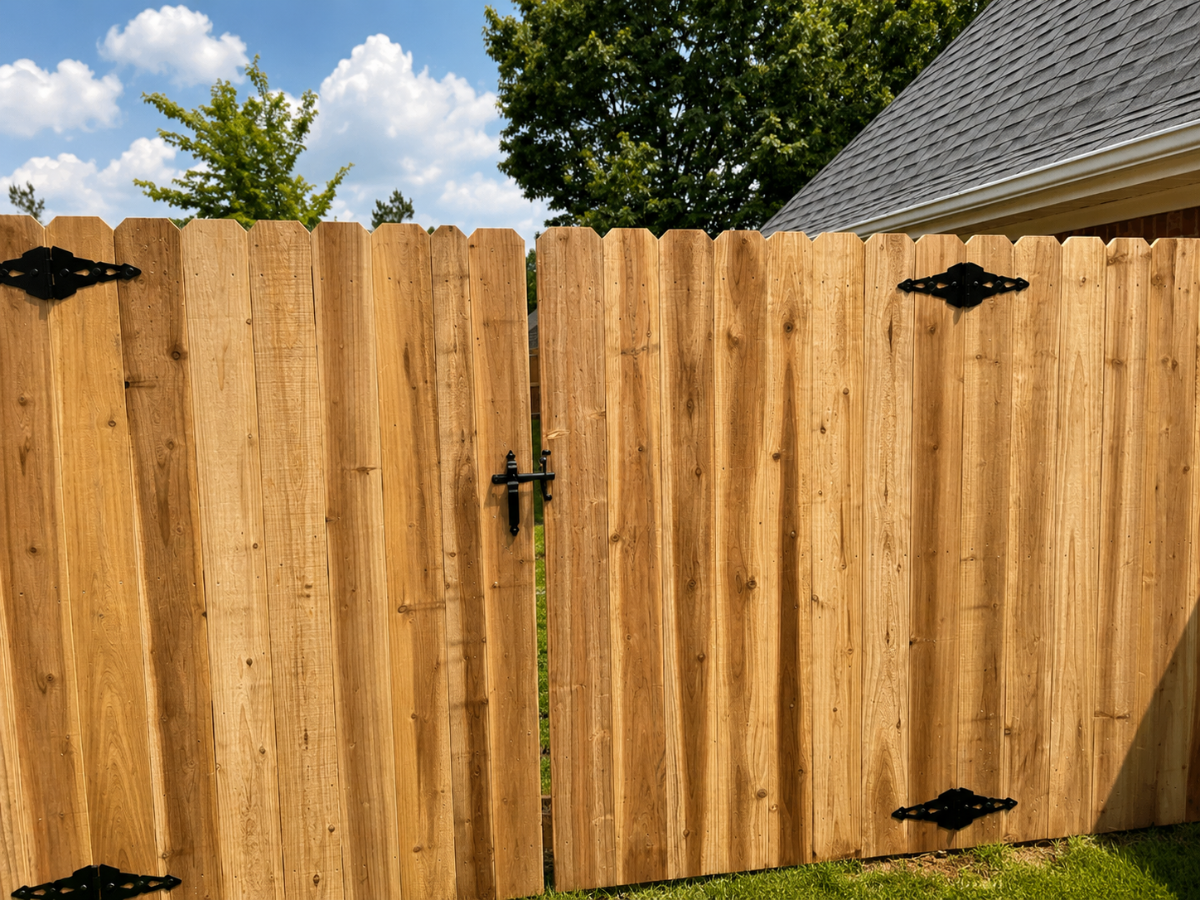Cedar privacy fence along a residential backyard