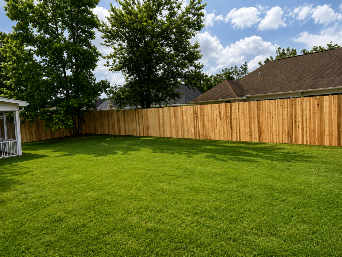 Cedar privacy fence along a residential backyard
