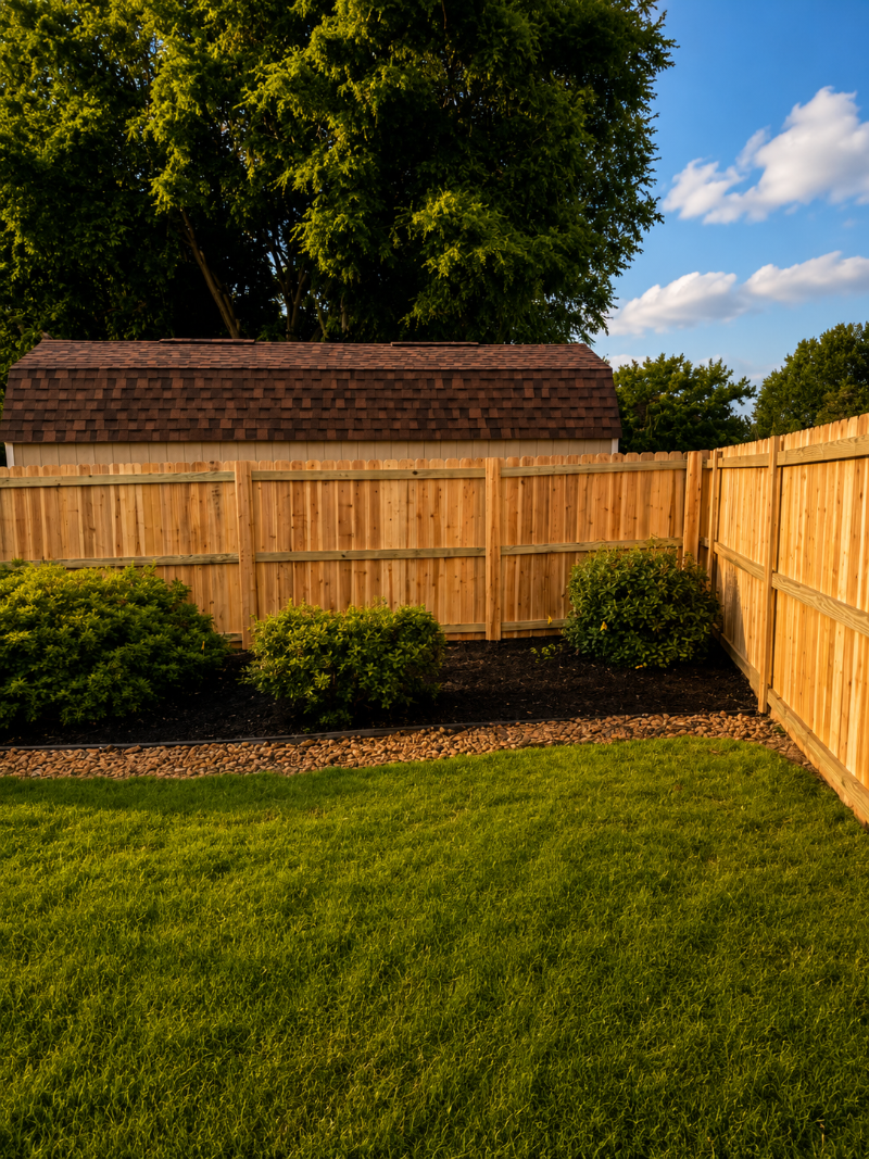 Cedar privacy fence along a residential backyard