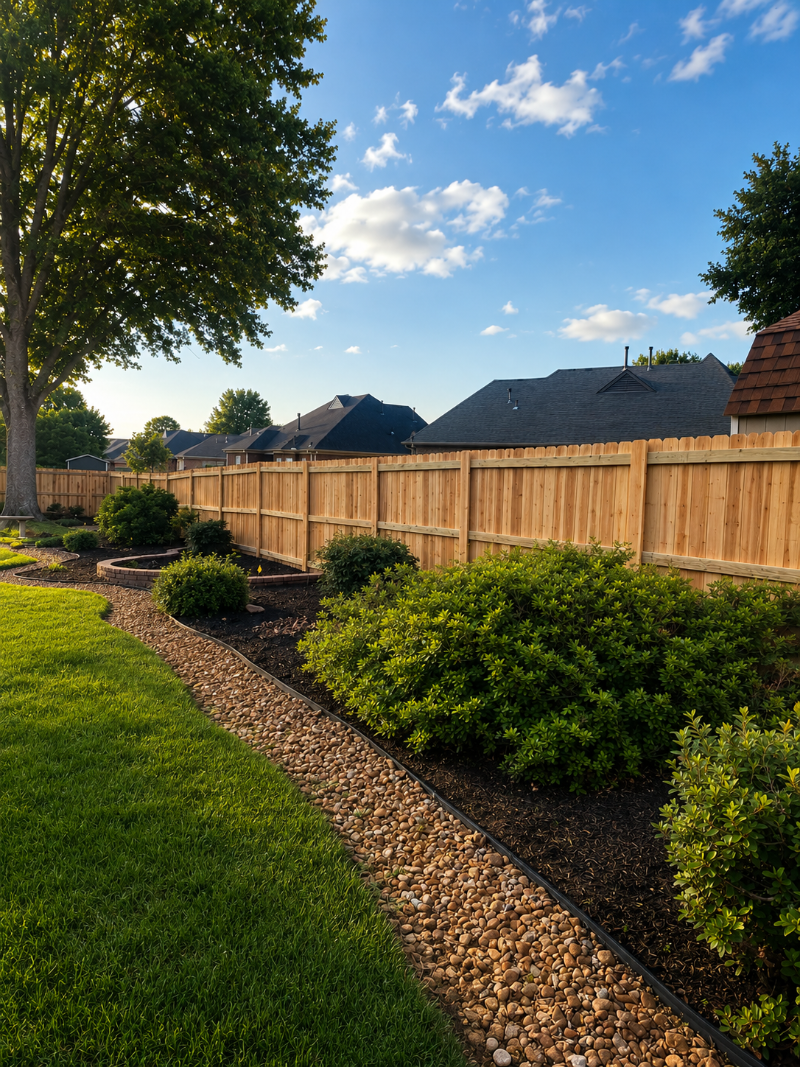 Cedar privacy fence along a residential backyard
