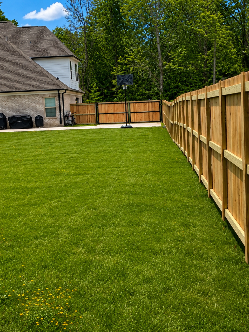 Cedar privacy fence along a residential backyard
