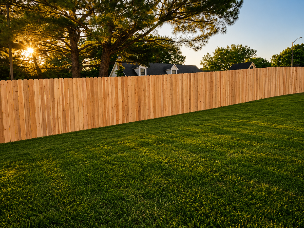 Cedar privacy fence along a residential backyard