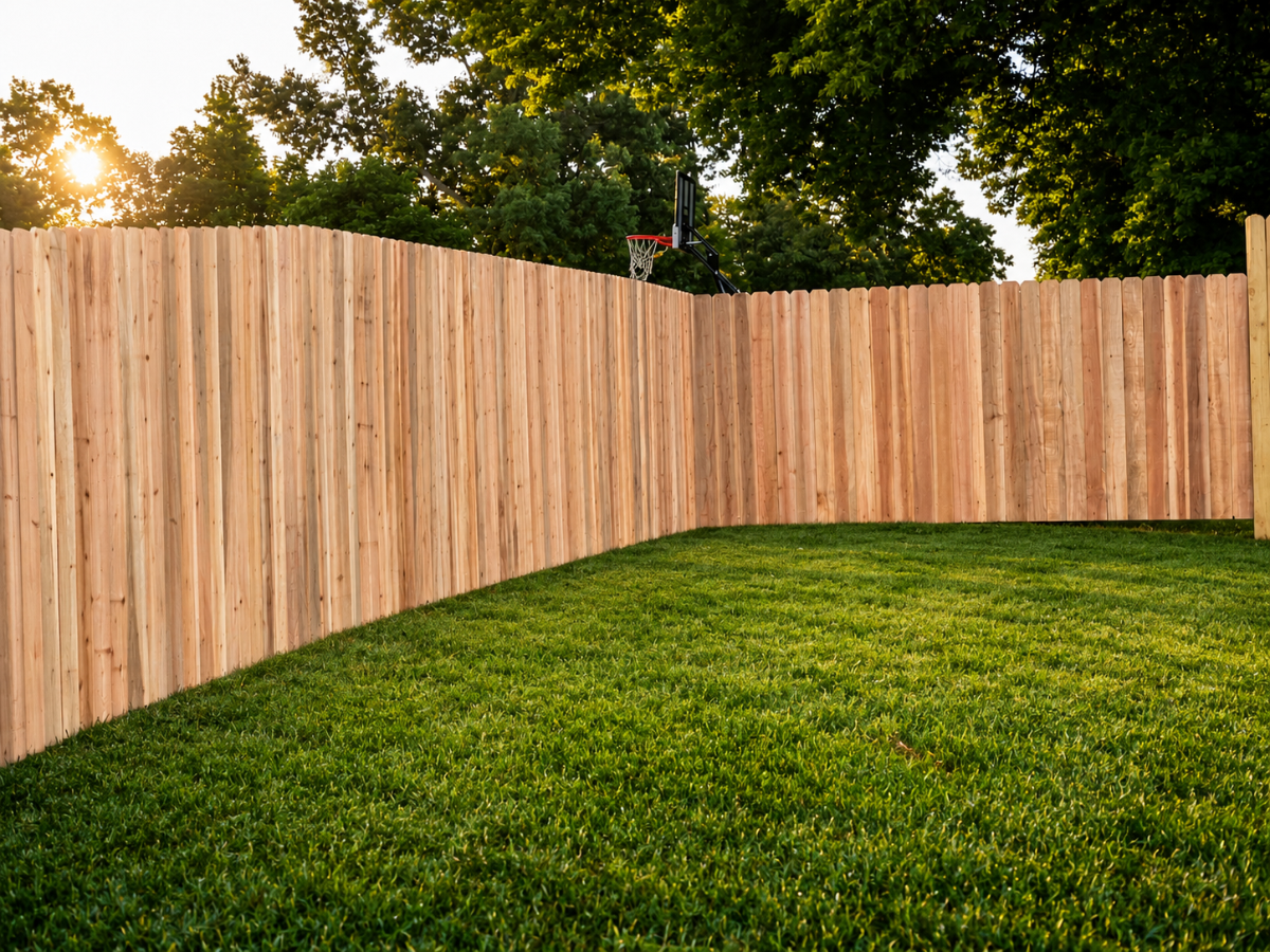 Cedar privacy fence along a residential backyard