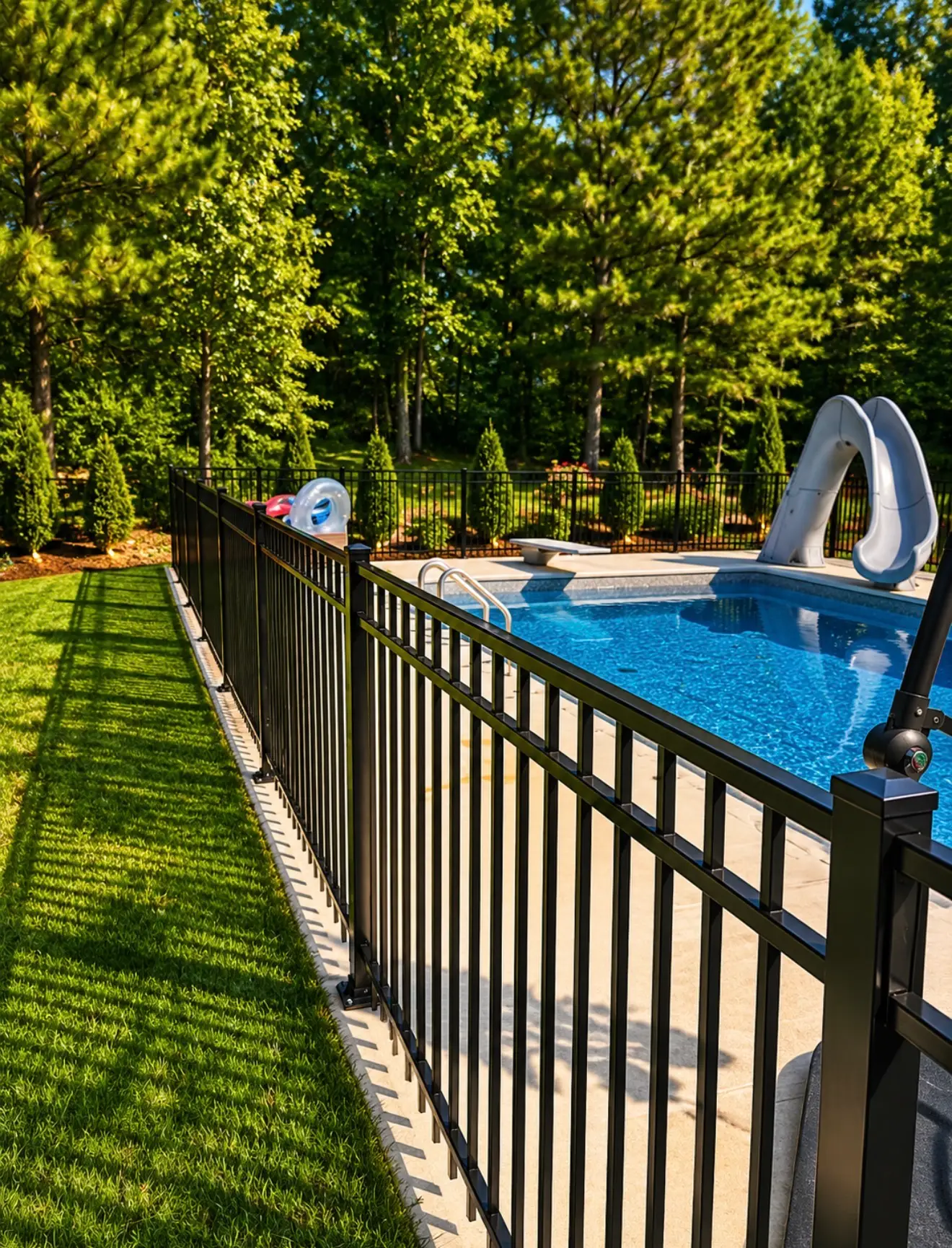 Black aluminum pool fence installed at a Memphis, Tennessee home